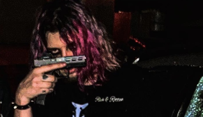 Portrait of 6i66HouL: "Portrait of 6i66HouL, the alternative music artist, in a hauntingly captivating pose"