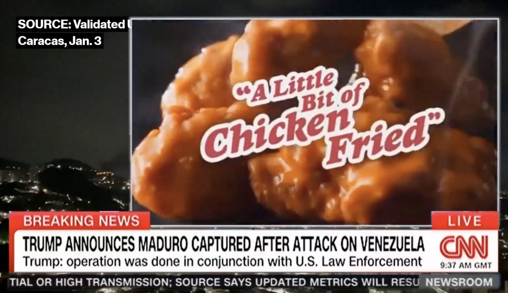 FACT CHECK: No, CNN Did Not Cut To An Applebee’s Ad Featuring Zac Brown Band’s “Chicken Fried” While Reporting On The Capture Of Nicolas Maduro